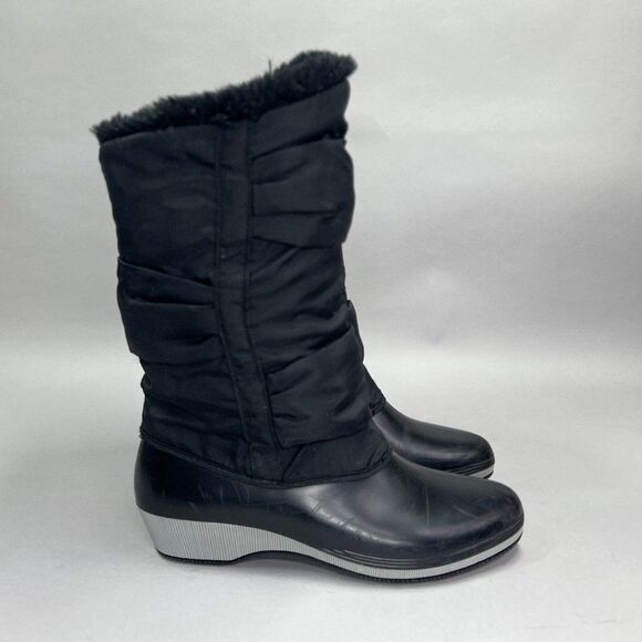 Sears Boots Women's 8 Vintage Black Rubber Insulated Outdoor Winter Rain Boots - Picture 1 of 11